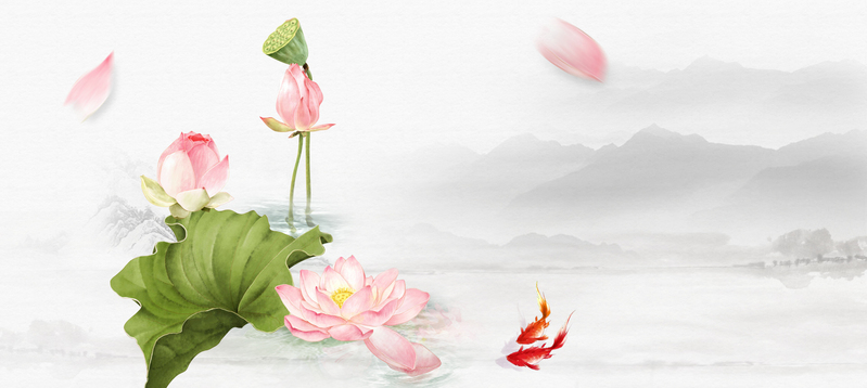 水墨荷花中国风文艺灰背景图，商务科技PSD/JPG素材下载