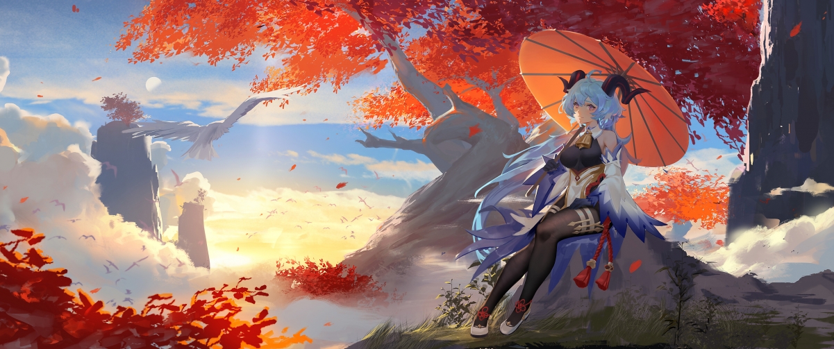 云顶山羊甘雨，绝美4K动漫壁纸，3440x1440带鱼屏高清下载
