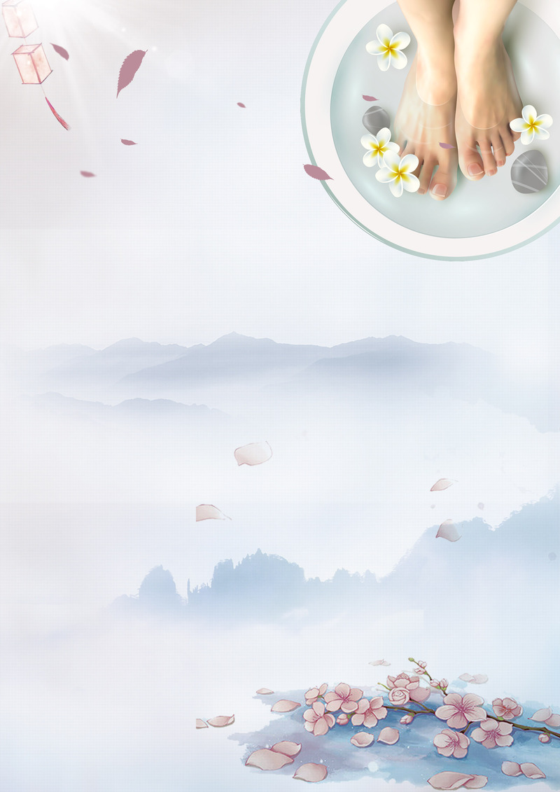 简约手绘风景泡脚养生广告背景素材，高清JPG与商务科技PSD格式，免费下载