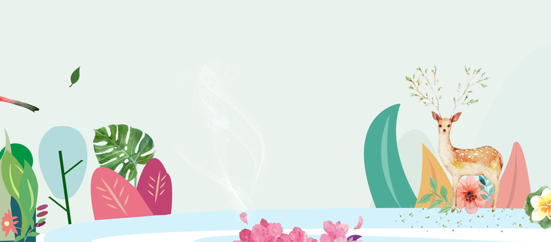 春天小鹿卡通绿banner，文艺小清新设计素材，高清JPG/PSD格式下载