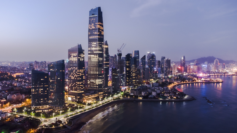 青岛浮山湾夜景灯光秀，高清JPG商务/科技图片素材下载