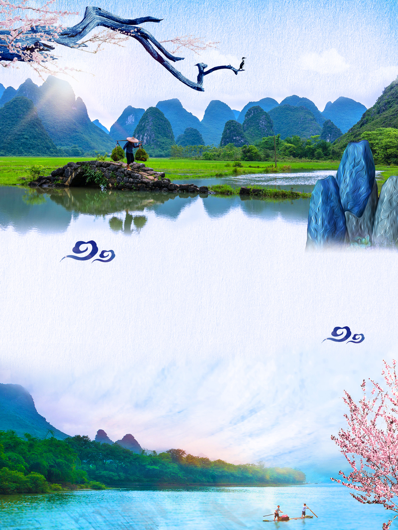 桂林山水绝美如画，高清JPG旅游海报及清新文艺PSD设计素材下载