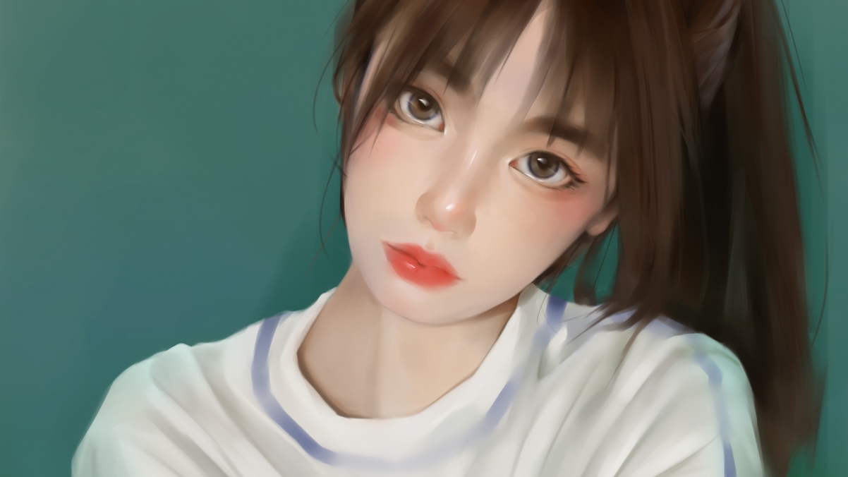 可爱长辫女生，高清4K动漫人物绘画壁纸，3840x2160免费下载