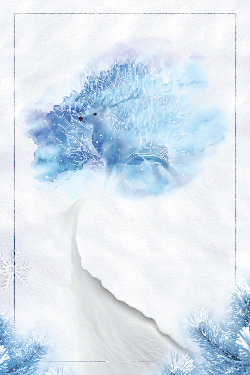 梦幻麋鹿迎小雪，清新文艺节气海报背景，高清JPG/PSD素材下载