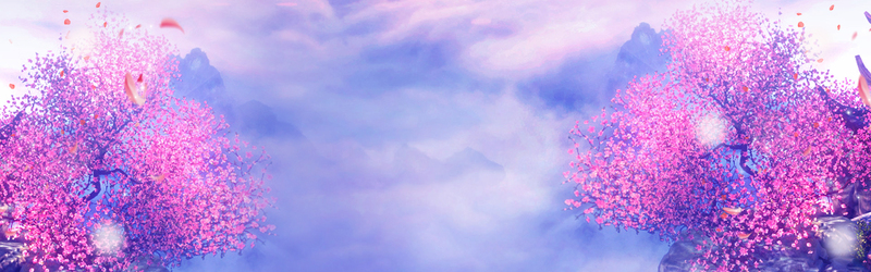 3D梦幻仙境简约紫色Banner，高清JPG/清新PSD设计素材下载