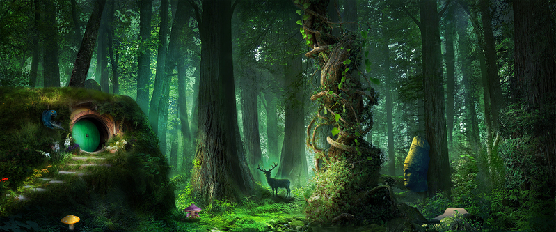 梦幻森林背景，文艺清新JPG/PSD高清设计素材，免费下载