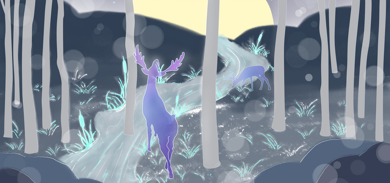 精灵鹿插画，文艺清新Banner设计素材，高清JPG/PSD格式下载