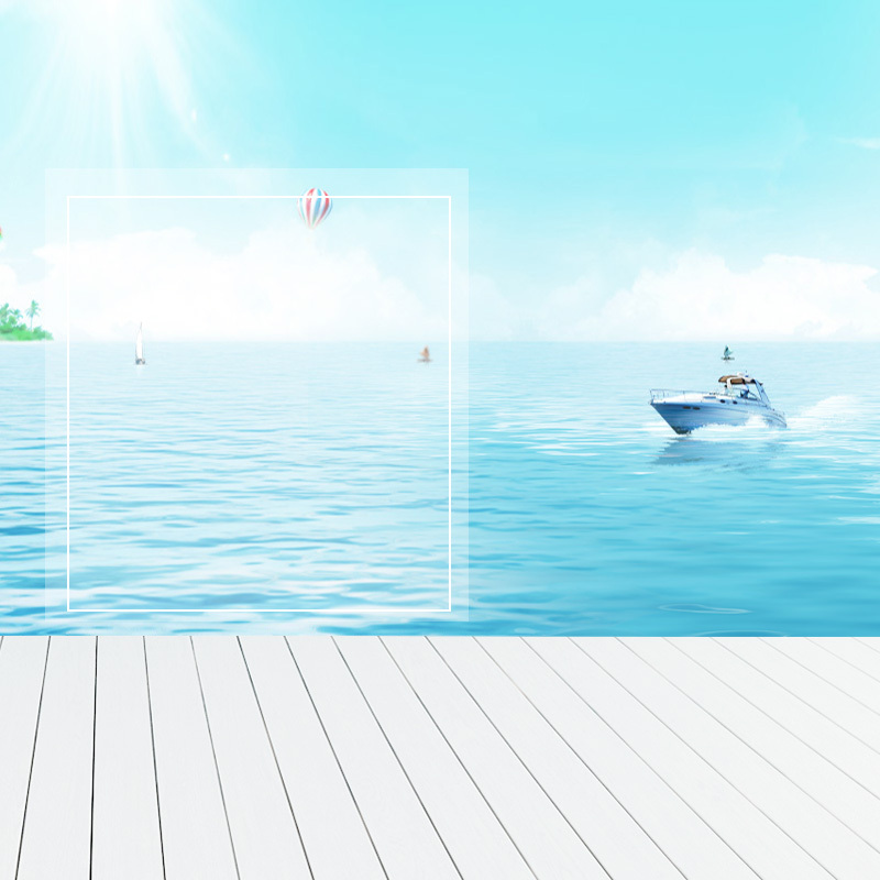 蓝色海边化妆品PSD分层背景，清新文艺JPG素材，高清设计资源下载