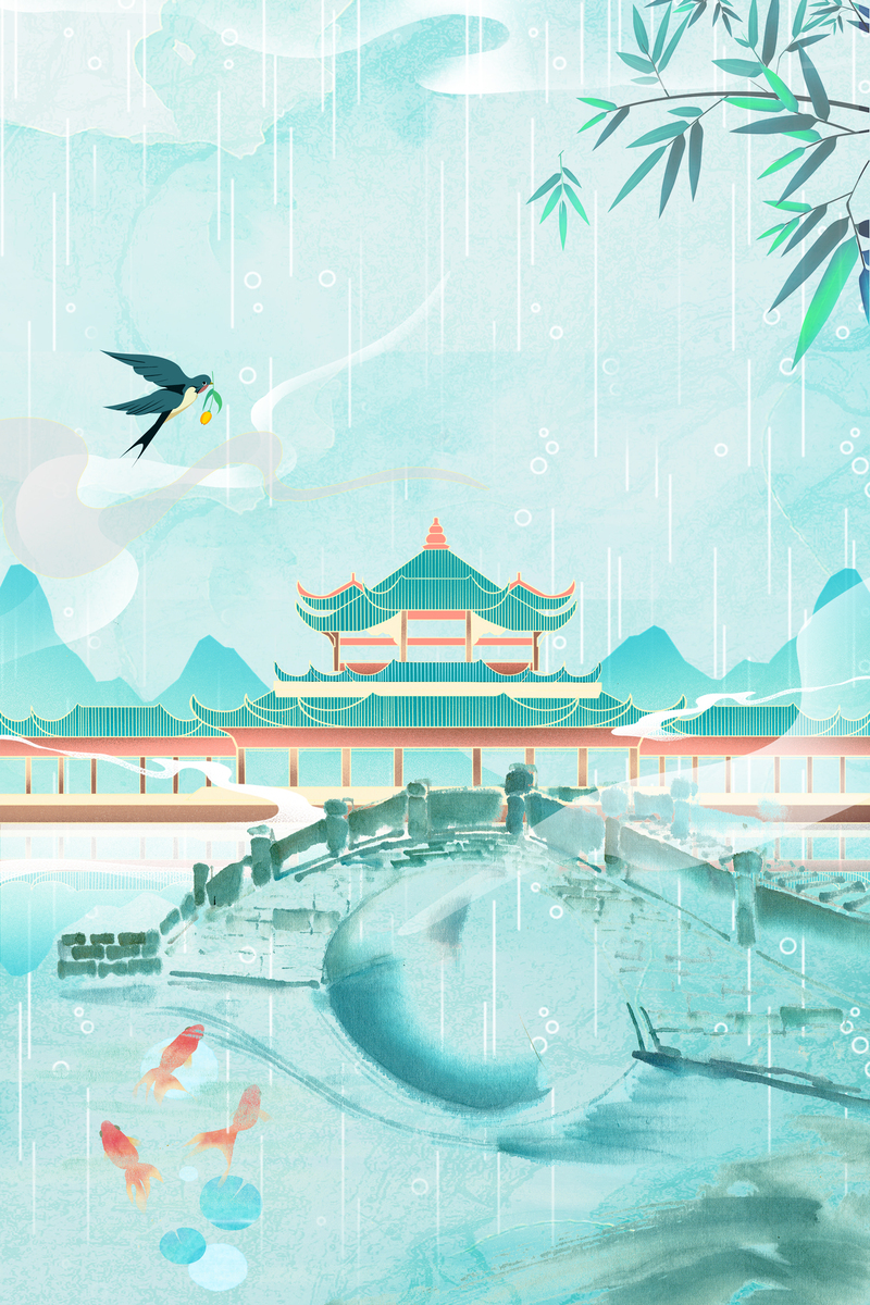 春雨燕舞竹叶国朝风，高清JPG与文艺清新PSD设计素材下载