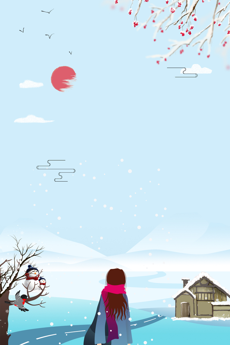 冬日赏雪女孩，小清新文艺风蓝色Banner设计素材，JPG/PSD高清下载