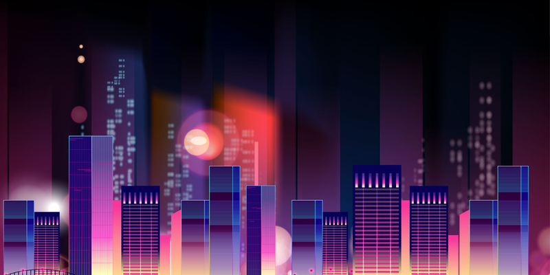 矢量几何城市夜景背景，炫彩高清JPG图片，文艺清新AI设计素材下载