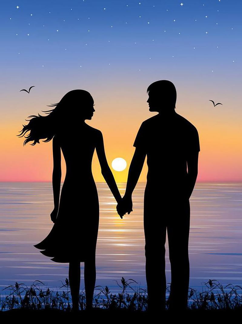 七夕浪漫情侣背影图，高清JPG素材，文艺清新风格，免费下载