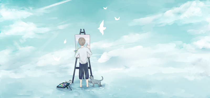 文艺清新画画男孩Banner，高清JPG与PSD设计素材下载