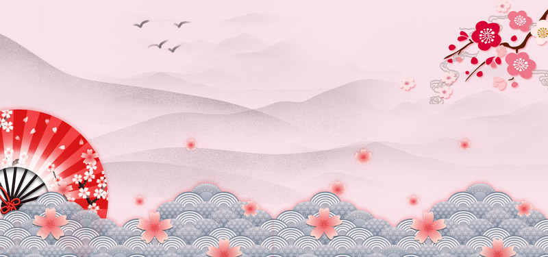文艺清新和风樱花扇子背景图，高清JPG/PSD格式设计素材下载