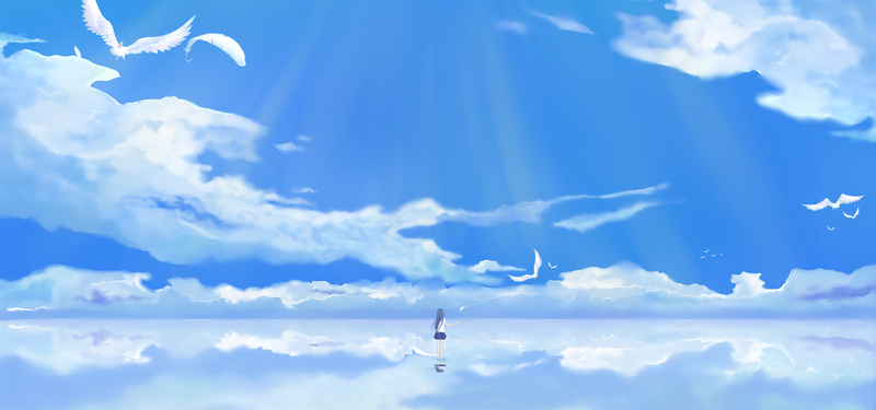 蓝天映衬下的少女Banner，文艺清新JPG/PSD设计素材，免费高清下载