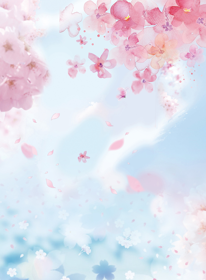 手绘樱花节海报背景，文艺清新JPG/PSD素材，高清下载