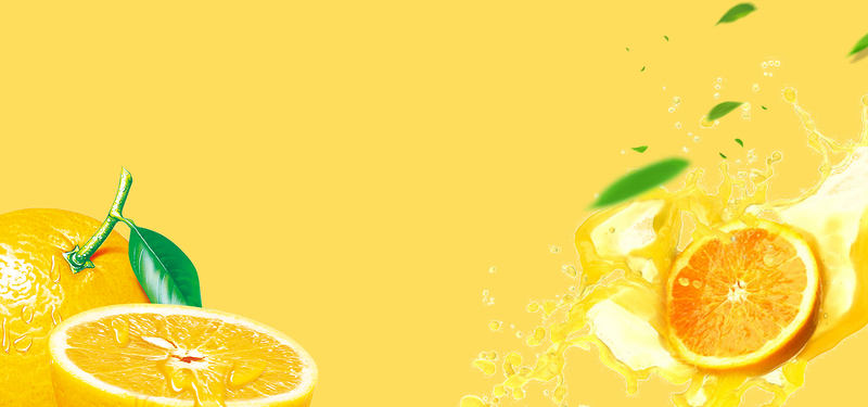 夏日畅饮橙汁，绿叶背景小清新图片，高清JPG/PSD设计素材下载