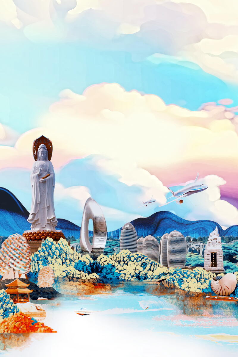 简约清新三亚旅游海报背景，高清JPG+PSD格式，文艺清新设计素材下载