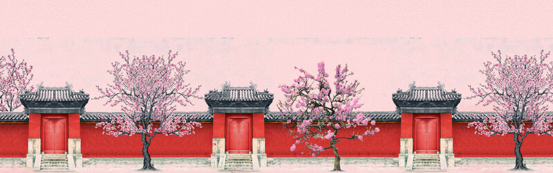 复古宫廷风桃花海报背景，高清JPG/清新PSD设计素材，免费下载