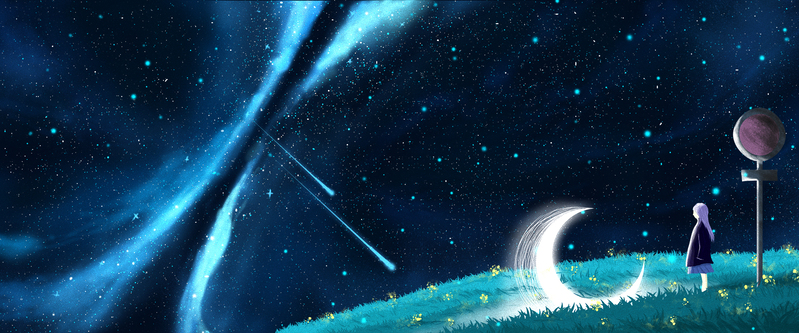 银河月光插画Banner，文艺清新JPG/PSD素材，高清下载