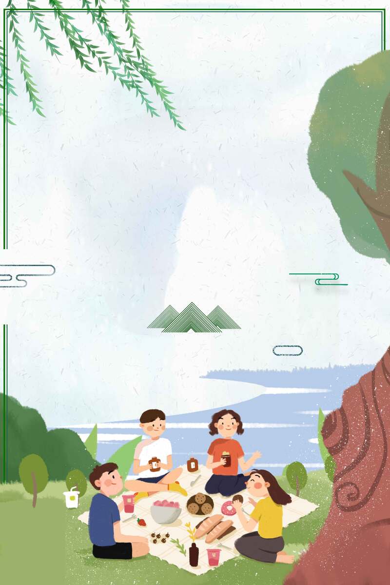 踏青手绘卡通插画背景，简约清新JPG图片素材下载