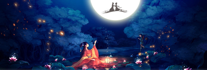 七夕情人节，唯美手绘Banner，清新文艺PSD设计素材下载