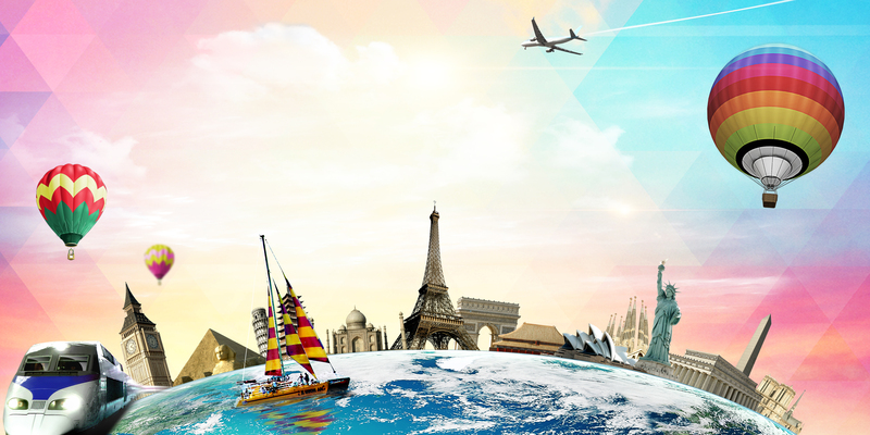 全球旅行活动背景图，高清JPG+文艺清新PSD，旅行社专属设计素材下载