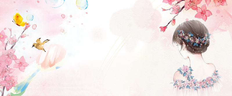 三八女王节美妆美女banner，粉色清新文艺风，高清JPG/PSD设计素材下载