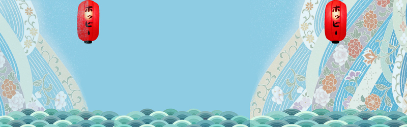 和风蓝调日系灯笼Banner，文艺清新JPG/PSD素材下载