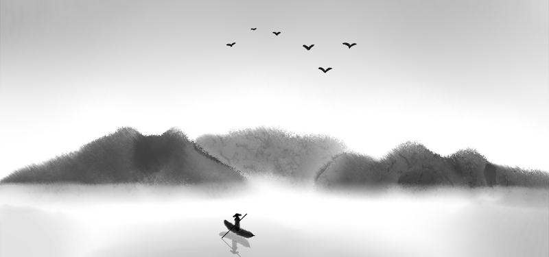 简约水墨山水画海报，文艺清新JPG/PSD设计素材，高清下载