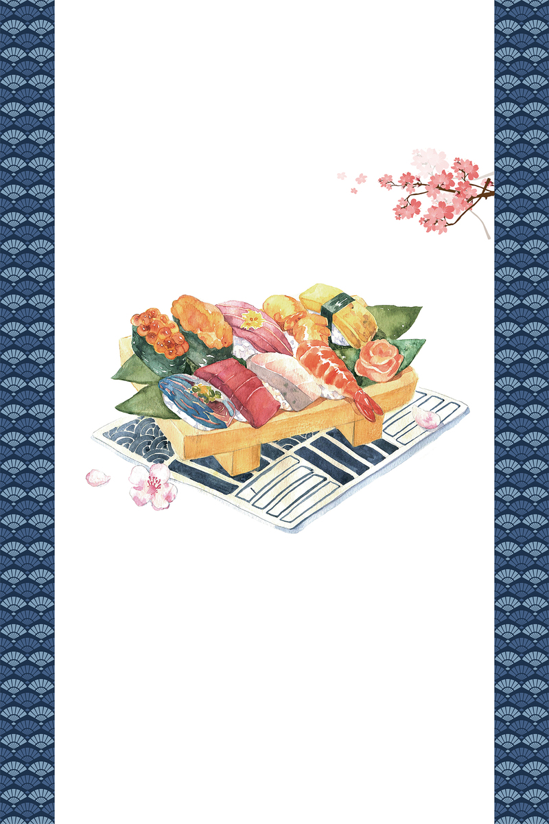 日系料理海报菜单，清新风格矢量背景，高清JPG+AI格式设计素材下载