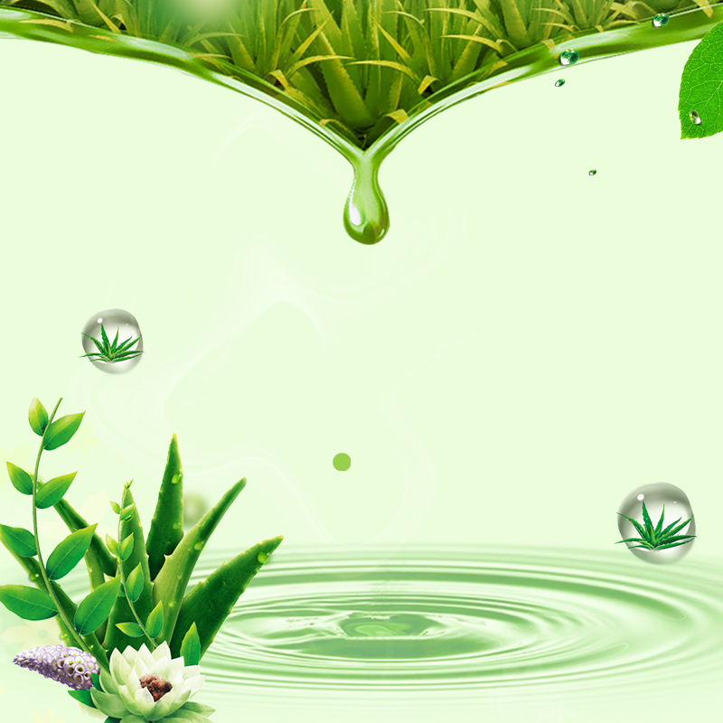 简约绿色芦荟美妆PSD分层背景，高清JPG下载，文艺清新设计素材