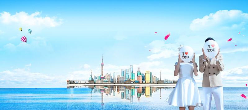 情人节浪漫小清新蓝色Banner，文艺清新PSD素材，高清JPG下载