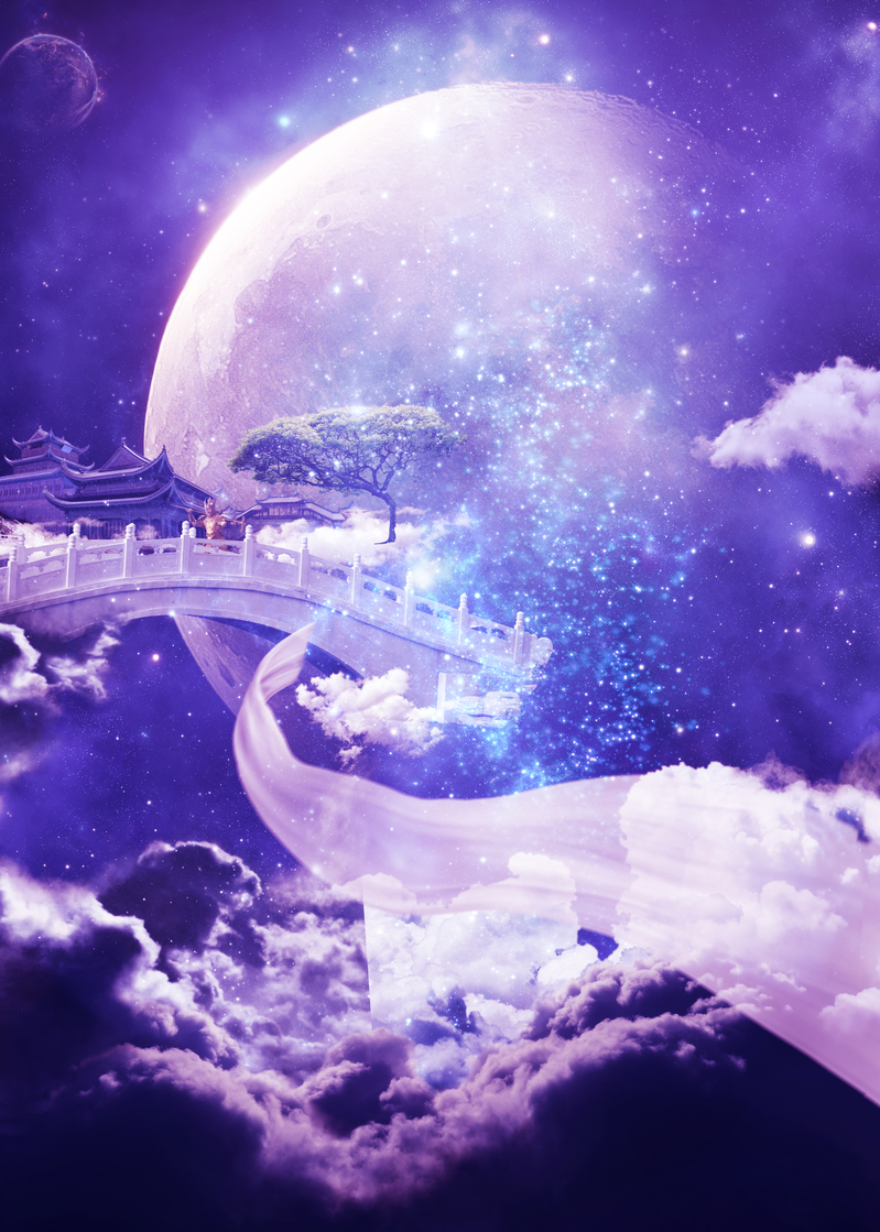 梦幻月影，紫色仙境背景高清JPG/清新文艺PSD设计素材下载
