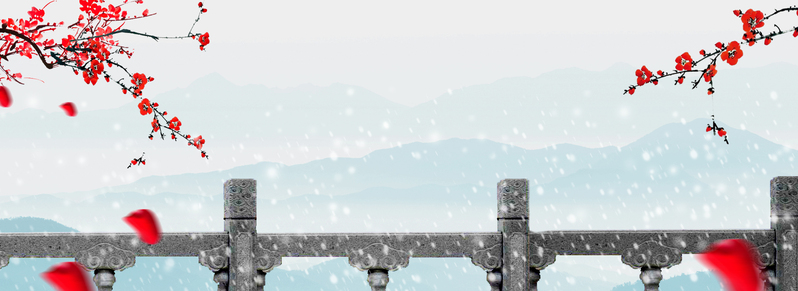 梅花雪景古风背景图，唯美高清JPG/文艺清新PSD设计素材下载