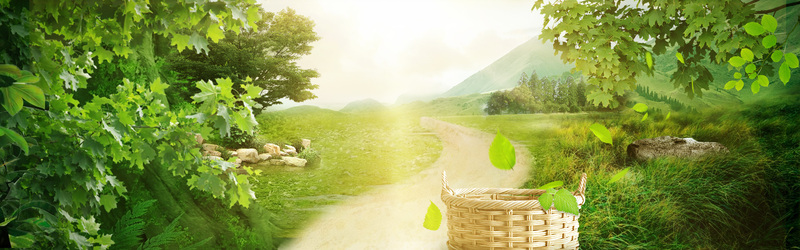 山间小径清新风景，高清JPG与文艺PSD设计素材下载
