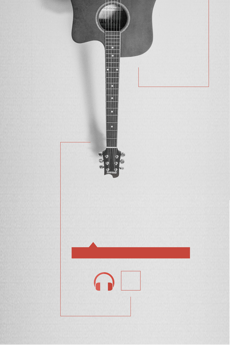 简约灰调吉他音乐培训背景图，创意文艺PSD素材免费下载