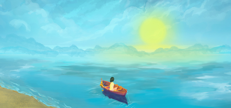 夕阳余晖治愈插画，文艺清新JPG/PSD素材免费下载