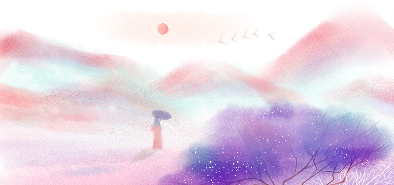 中国风意境插画Banner，高清JPG与文艺清新PSD素材下载