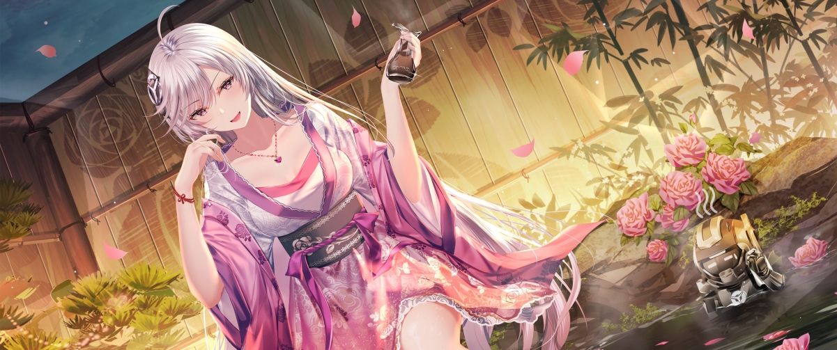 室内澡堂浴池美景，动漫美女高清4K壁纸，3440x1440带鱼屏专享