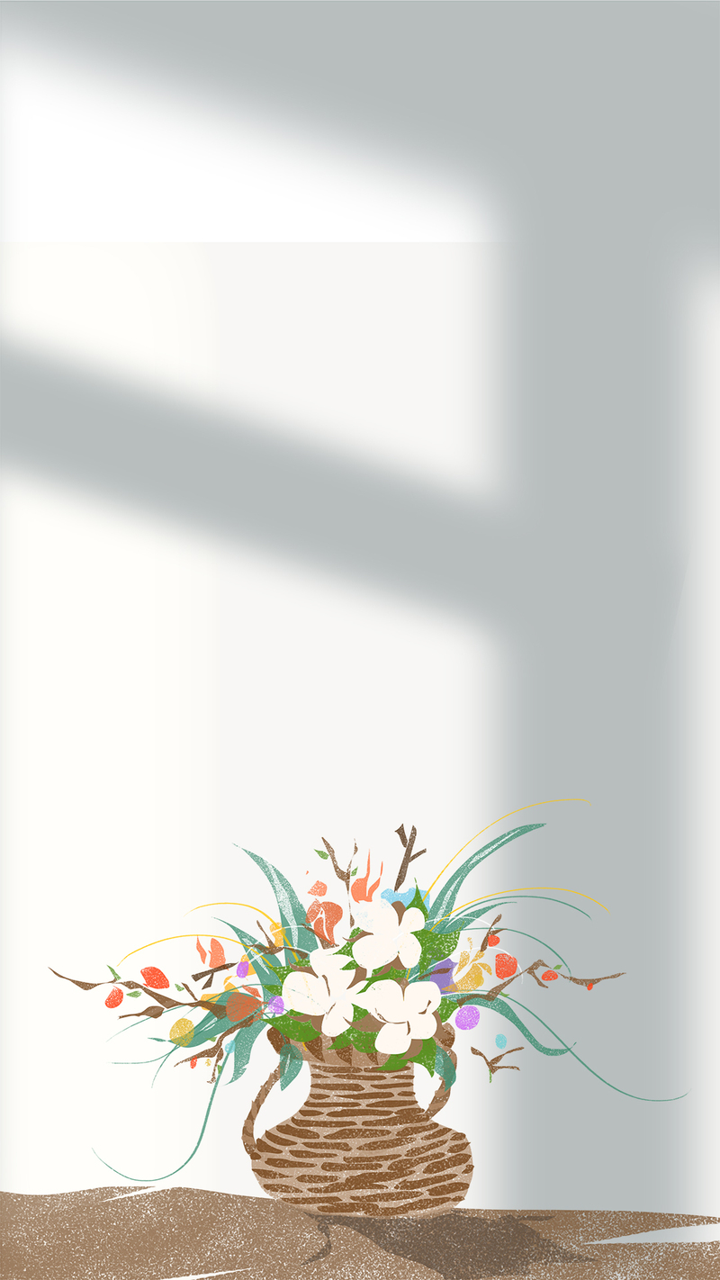 早安花篮，唯美手绘插画JPG/PSD素材，文艺清新风格下载
