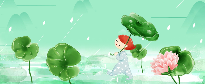 清新文艺女孩雨水绿色banner，高清JPG/PSD设计素材下载