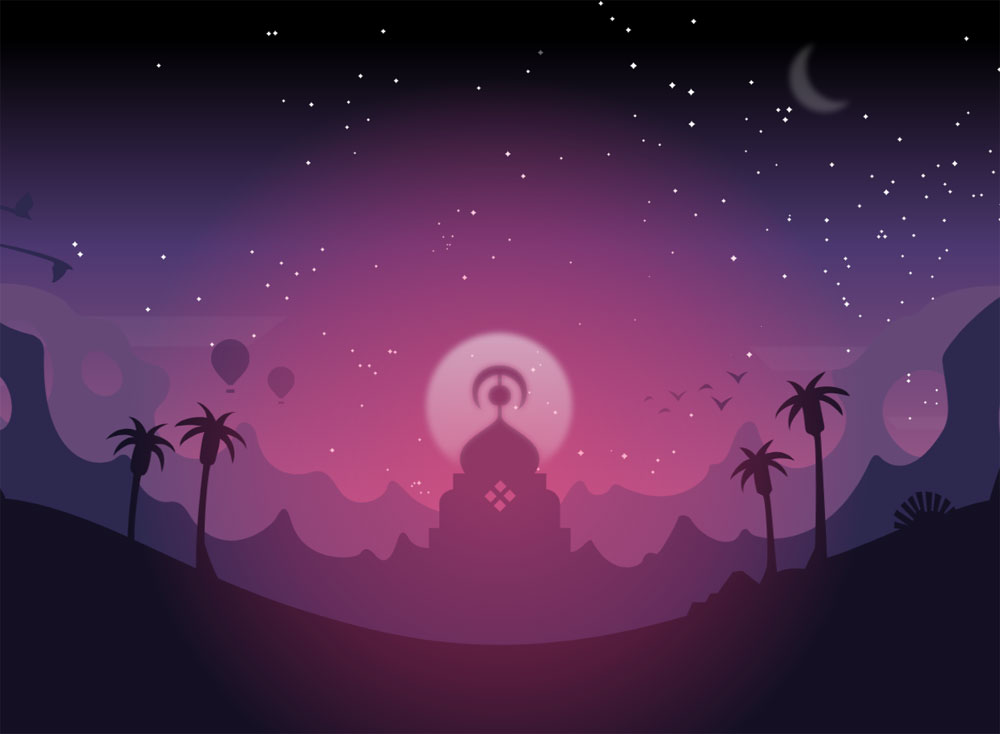 卡通的宫殿星空夜景ui特效