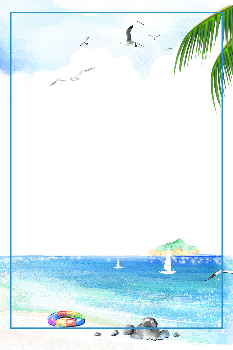 蓝色海边旅游海报背景，唯美高清JPG/文艺清新PSD素材下载