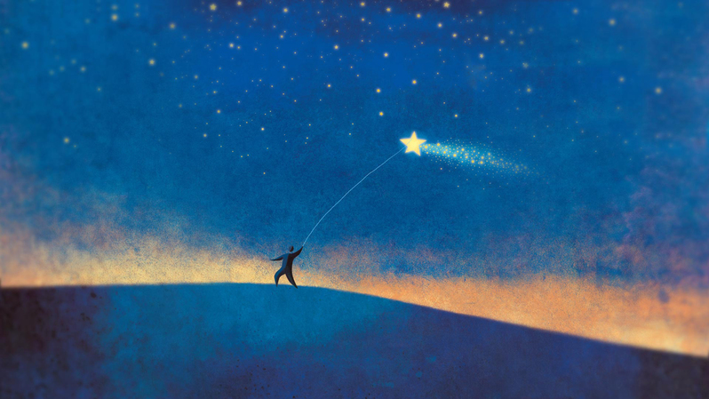 梦幻星空夜景人物剪影广告图，高清JPG，文艺清新设计素材下载