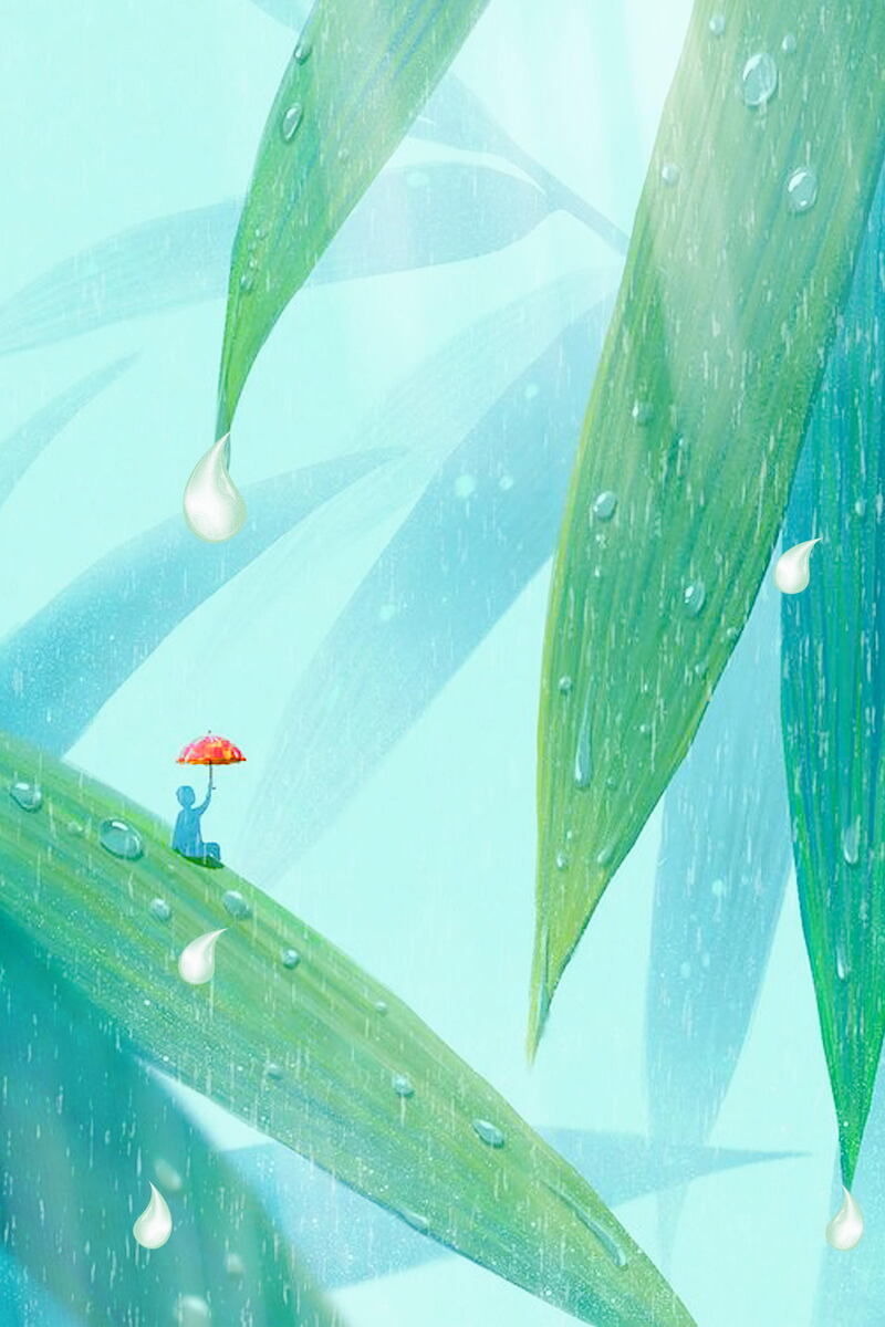 雨水节气海报背景，清新文艺风，高清JPG/PSD格式设计素材下载