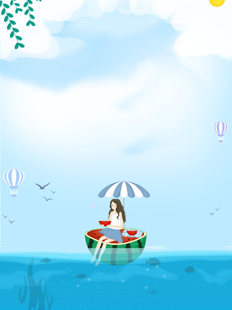 清新文艺蓝色海洋天空背景图，高清JPG/PSD格式设计素材下载