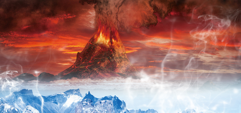 火山冰山双景海报背景，文艺清新JPG高清图，设计素材免费下载