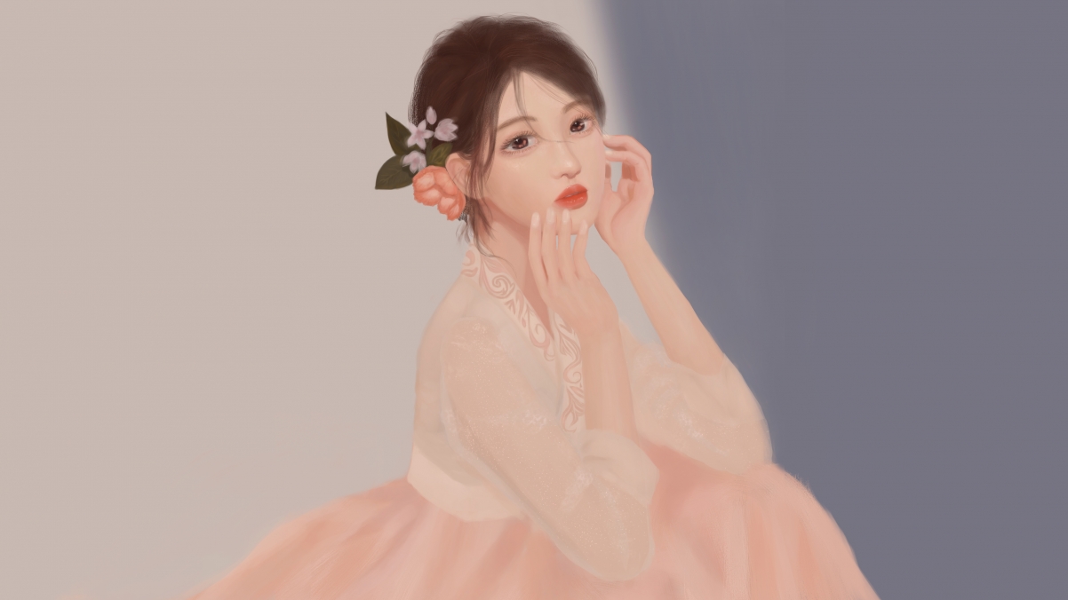 唯美韩服女孩花朵主题，高清4K动漫壁纸下载，3840x2160分辨率