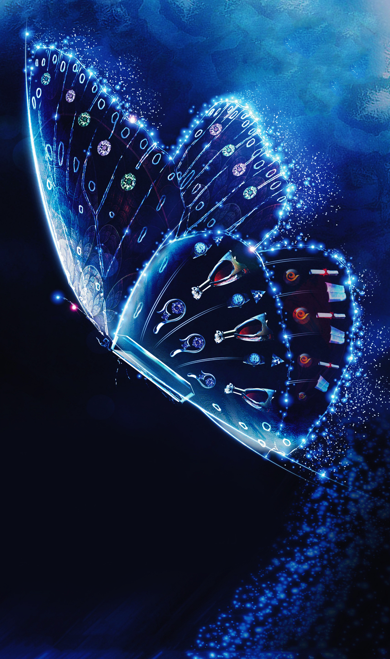 梦幻珠宝PSD素材，清新文艺蝴蝶海报背景，高清JPG图片下载